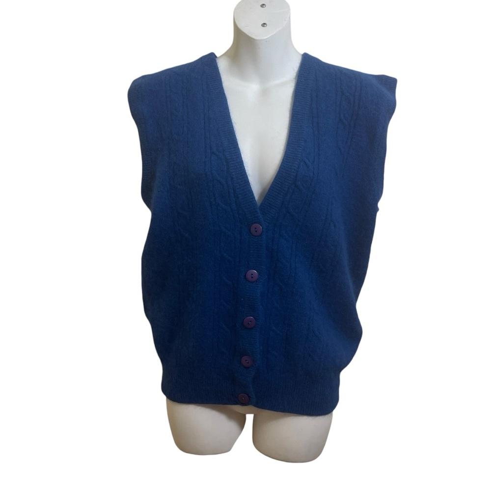 Cavaleni Sweater Knitted  Vest Blue Angora Cozy Size Large
